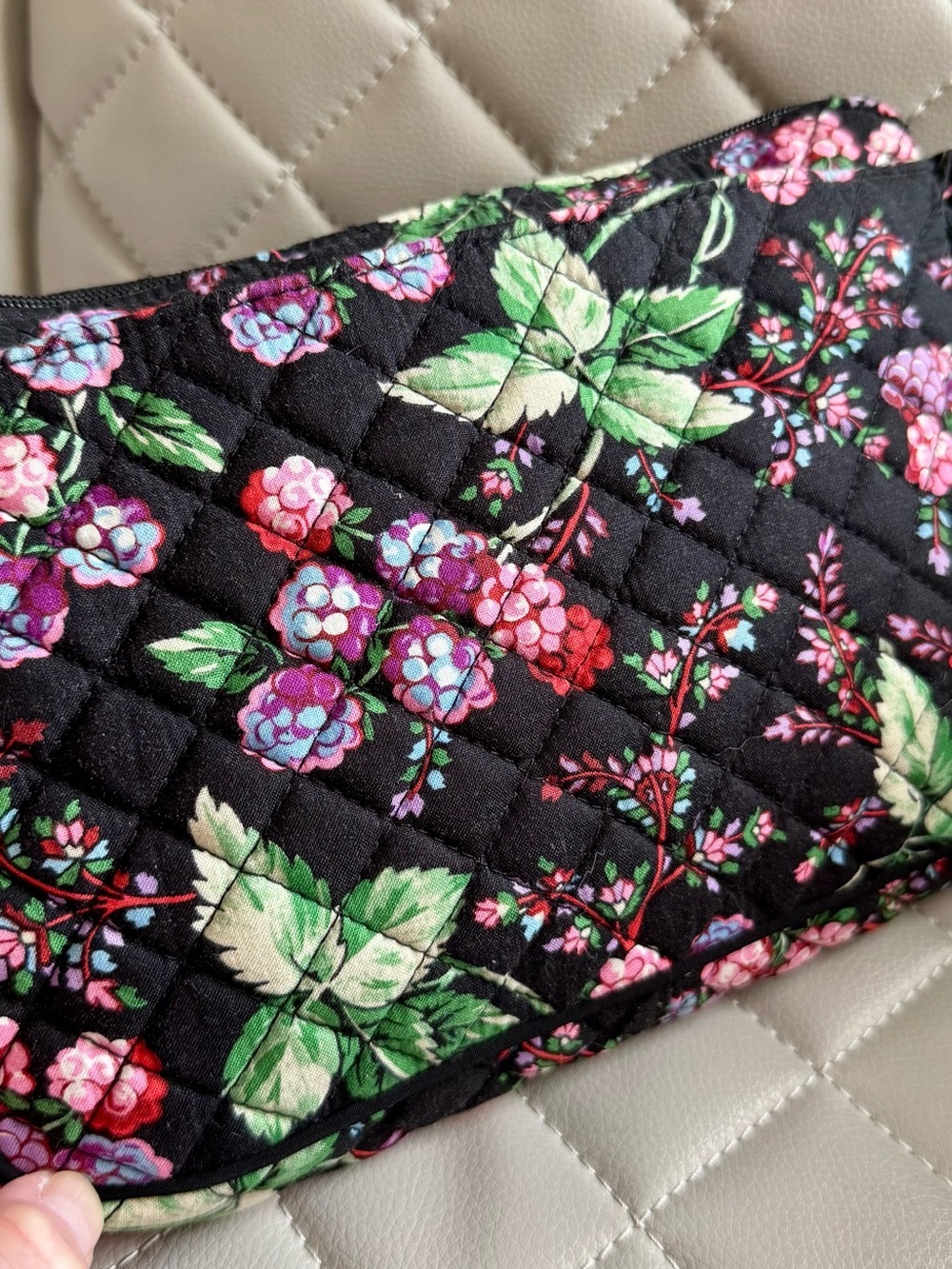 Vera Bradley Black Quilted Crossbody with Pink & Green Floral Print - Picture 2 of 5
